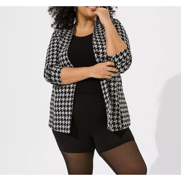 Torrid Lightweight Ponte Longline Blazer Women's Size 2X Black Gray Houndstooth - Picture 1 of 8